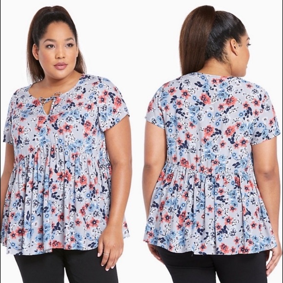 torrid Tops - Torrid | Challis Babydoll Tie Neck Top 1X